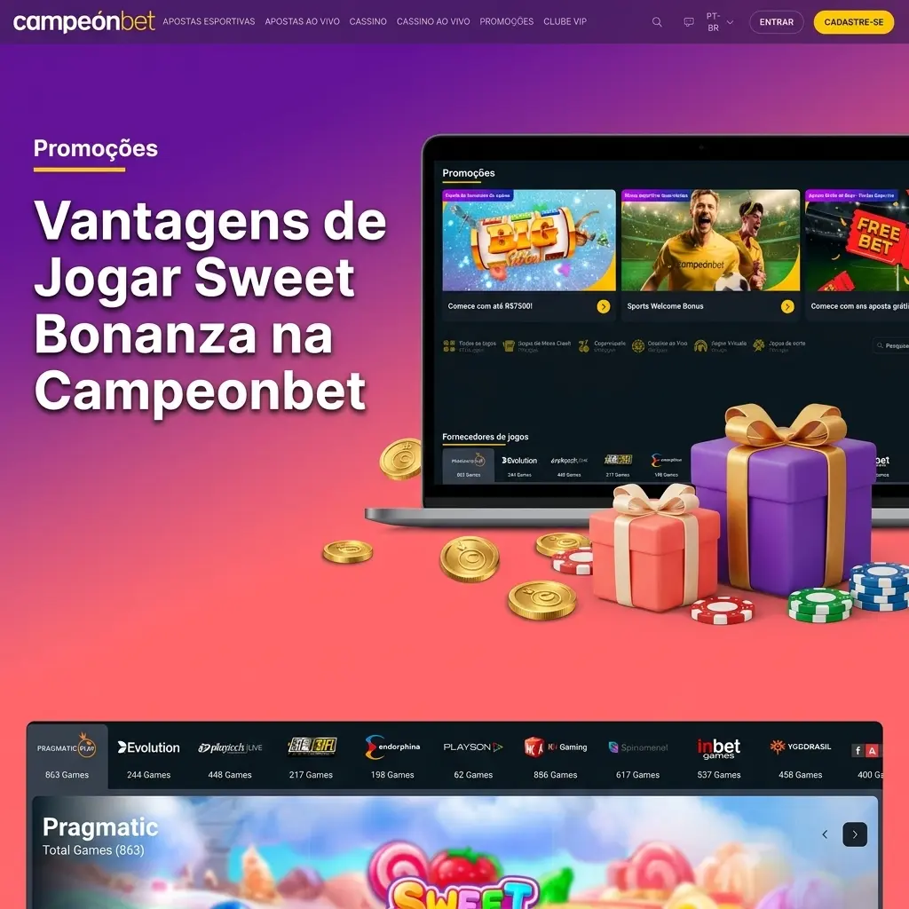 Vantagens do Sweet Bonanza na Campeonbet: RTP 96,51%, bônus, Pix e suporte em português